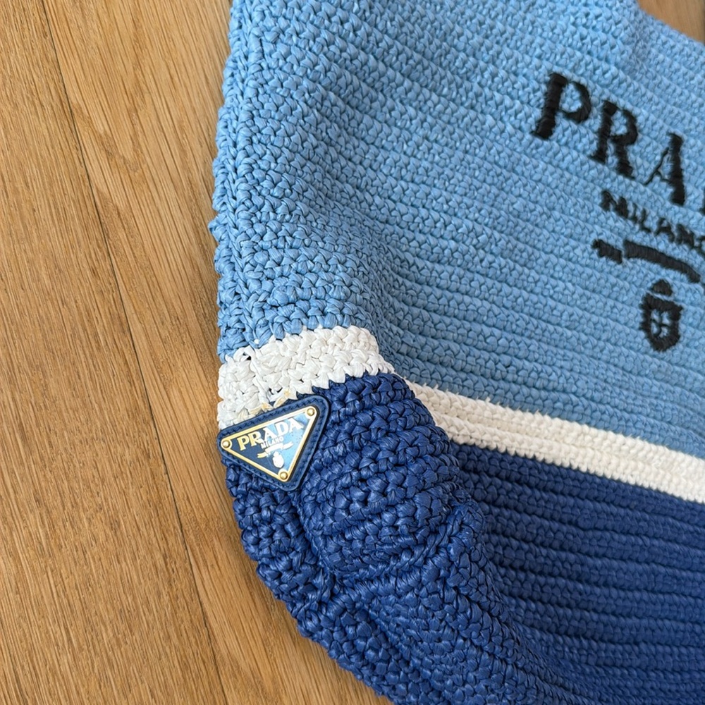 Prada Blue Crochet Tote Bag - Picture 2 of 9